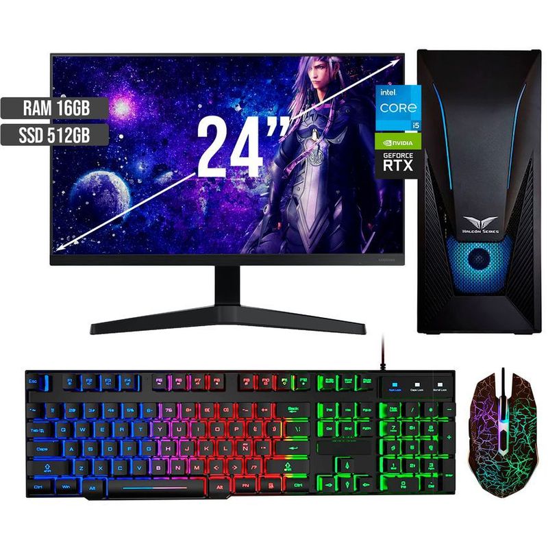 HALCON - PC GAMER INTEL CORE I5-12400 RTX 3050 8GB SSD 512GB RAM 16GB LED 24 FHD