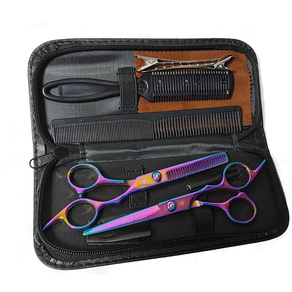 GENERICO - Set tijeras profesionales peluqueria Black Leopard Titanium