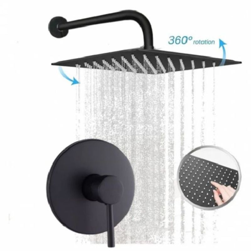 GENERICO - Kit Ducha Acero Negra 30 Cm + Mezclador + Tubo