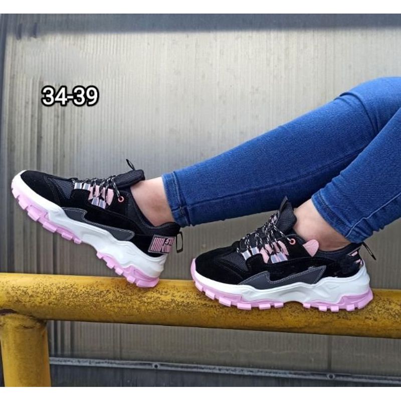 GENERICO - TENIS PARA MUJER NEGRO SUELA ROSA
