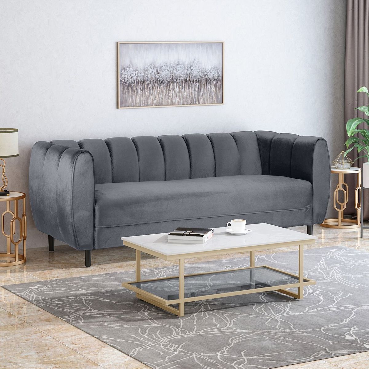 KAIU HOME - SOFA PARIS 4 PUESTOS 220 GRIS TELA EXTRA SUAVE KAIU HOME