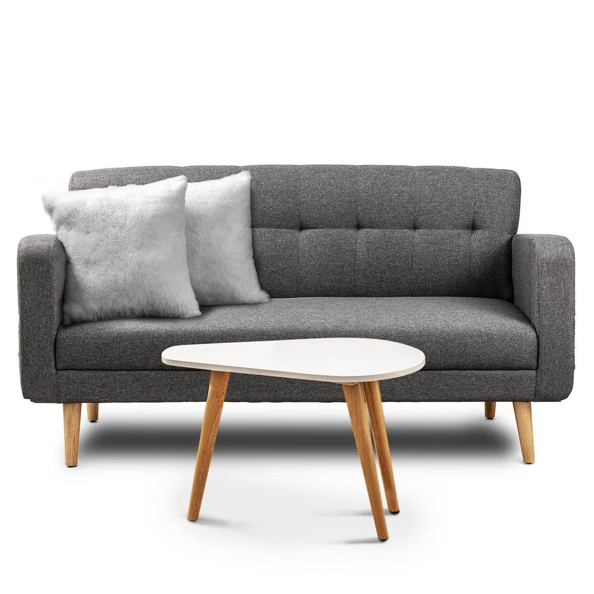 KAIU HOME - COMBO SOFA ELOISA + MESA + COJINES PELUDOS