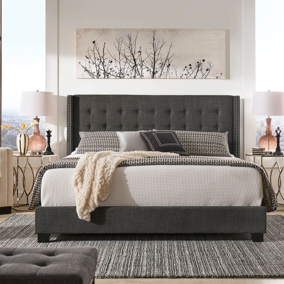 KAIU HOME - COMBO PREMIER BASE+CAB+COLCHON 140X190 GRIS OSC