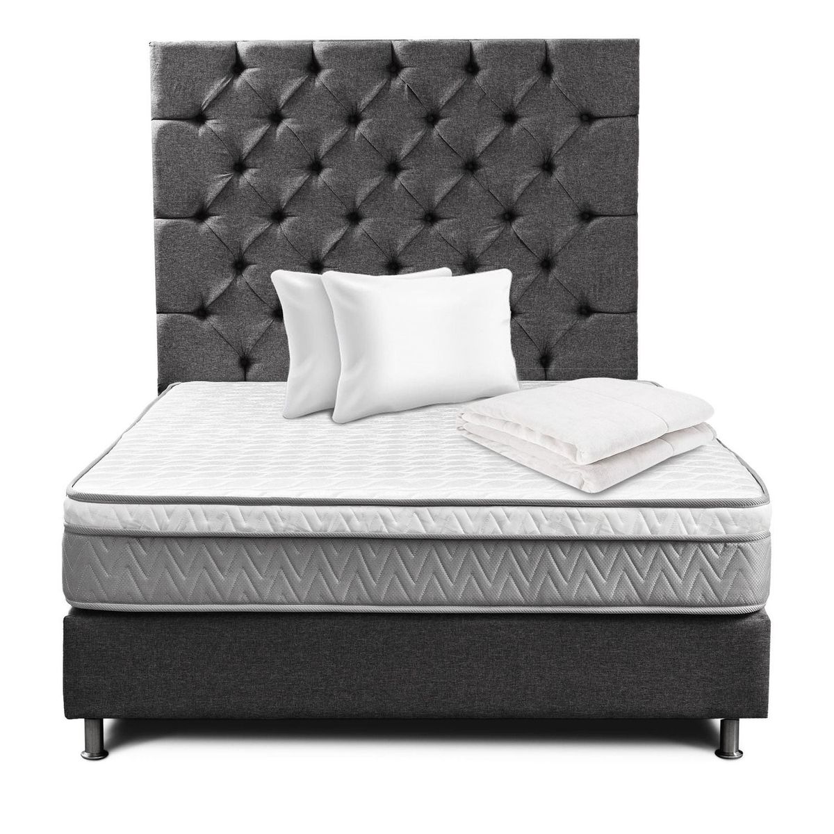 KAIU HOME - COMBO PREMIUM CAPITONIADO BASE+CAB+COLCH+ALM+PROT 160X190