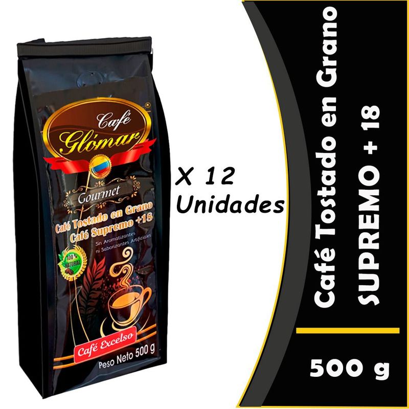 CAFE GLOMAR - Café Glómar Tostado en Grano Supremo +18 500g x 12 Unidades