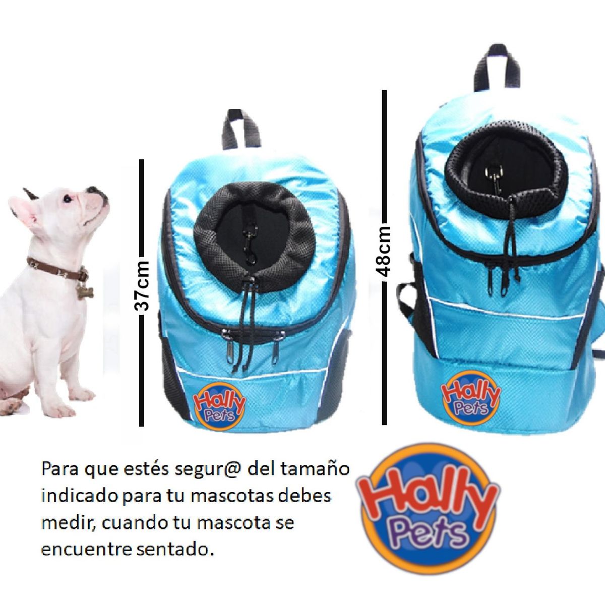 HALLY PET - Morral cargador ventana grande 28 x 48 x 18 cm Azul Oscuro.