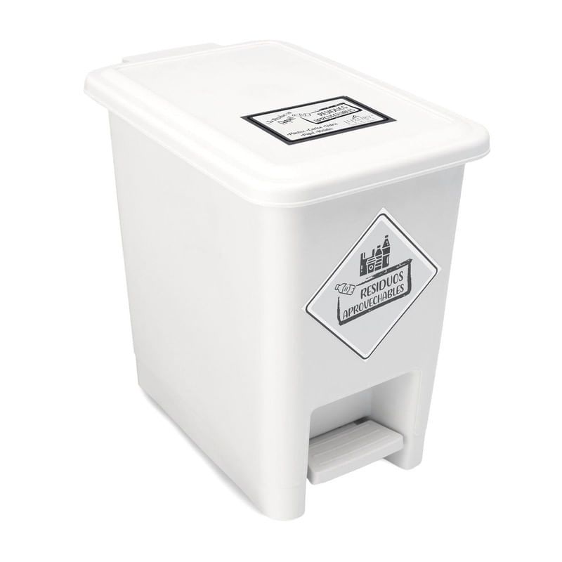 ENERGY PLUS - Caneca de reciclaje plástica blanca papelera con pedal 8 Lts
