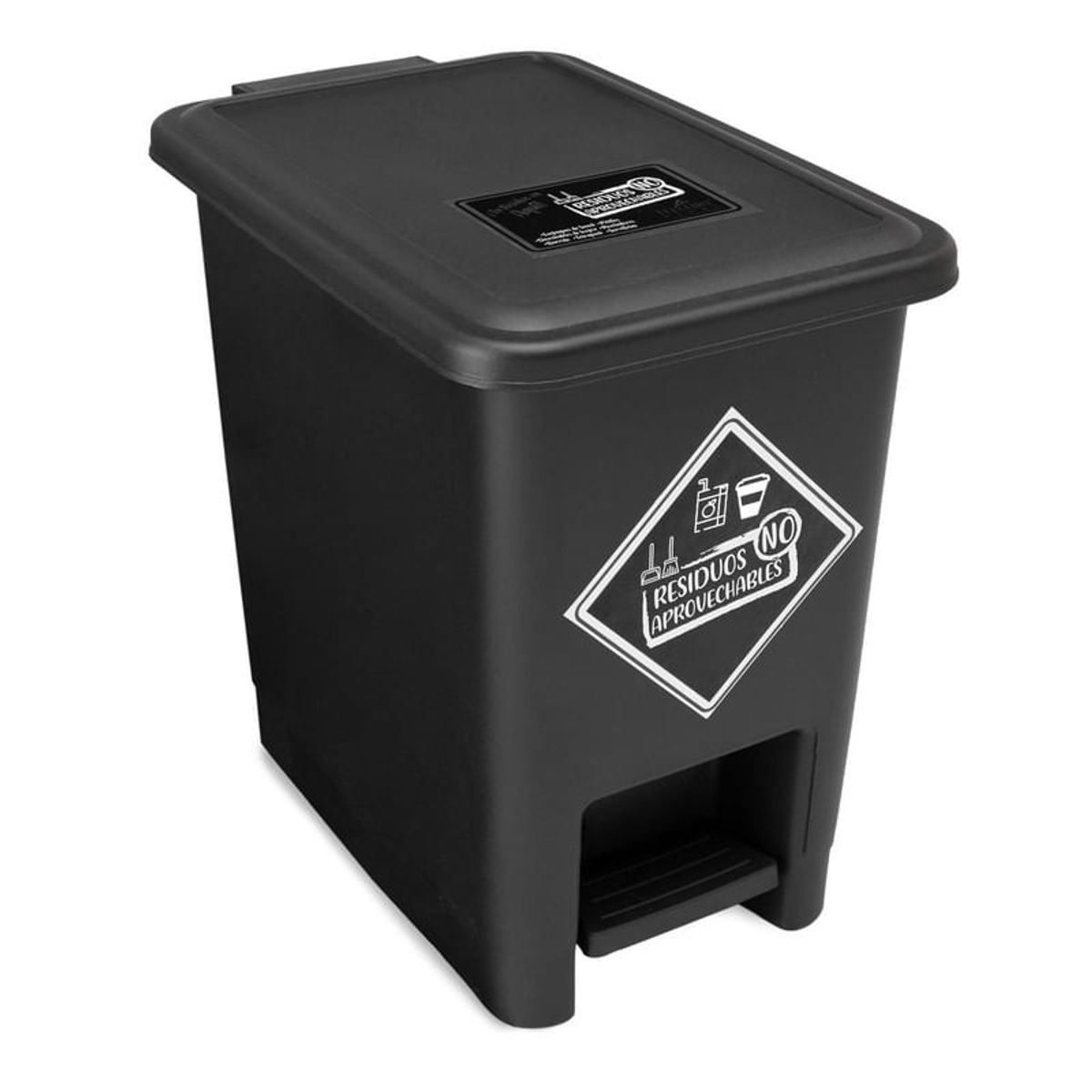ENERGY PLUS - Caneca de reciclaje plástica negra papelera con pedal 8 Lts