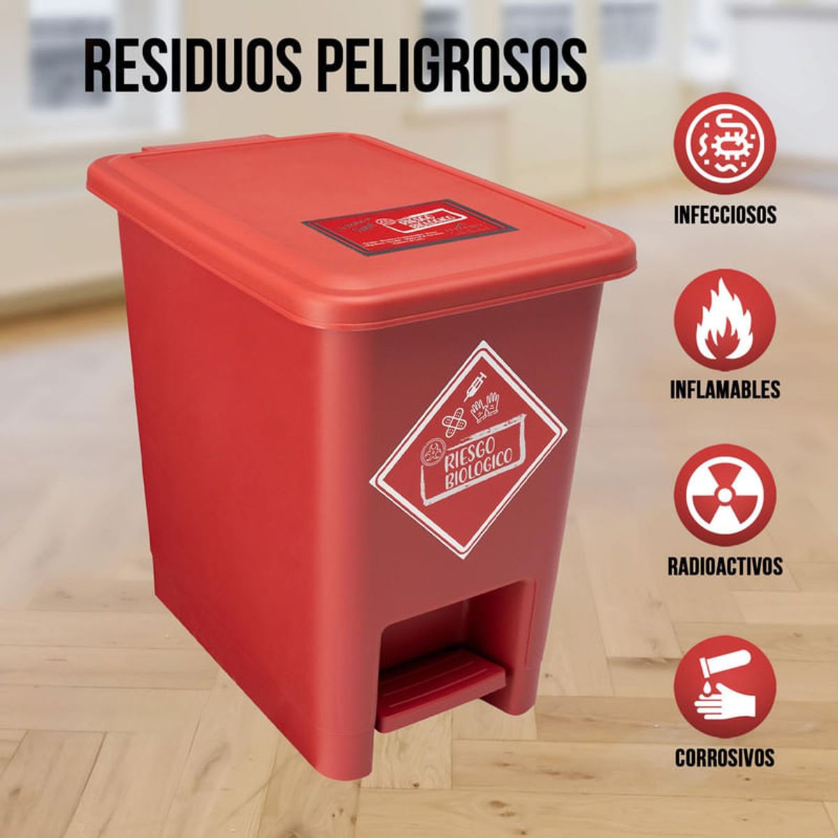 ENERGY PLUS - Caneca de reciclaje plástica roja papelera con pedal 8 Lts