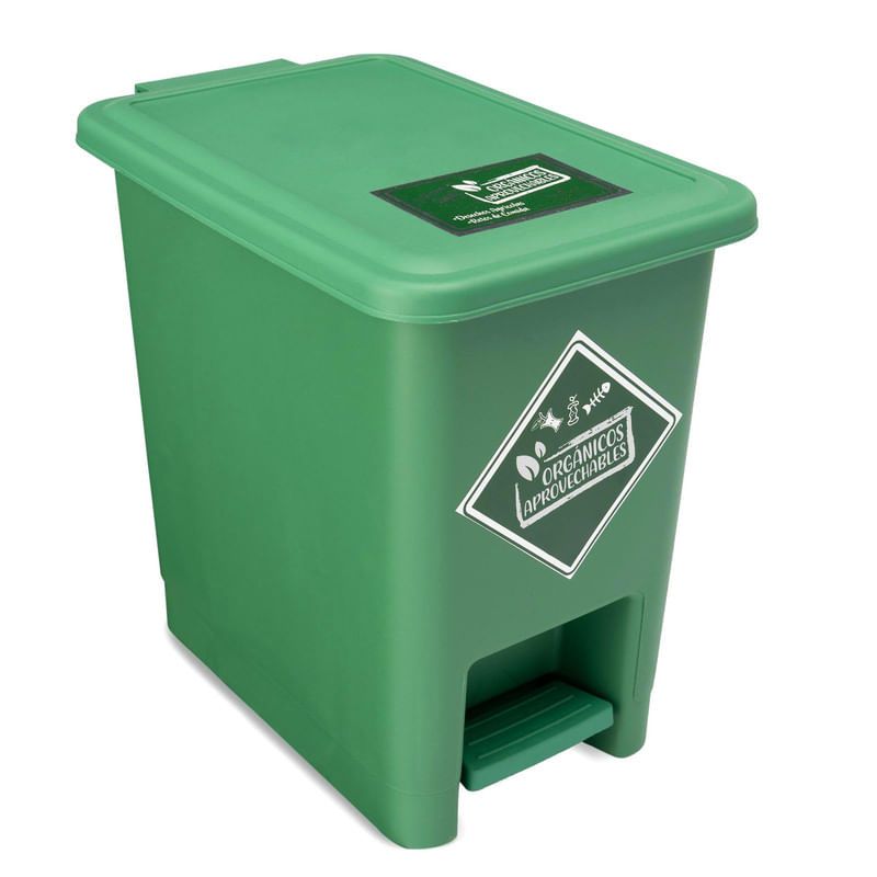 ENERGY PLUS - Caneca de reciclaje plástica verde papelera con pedal 8 Lts