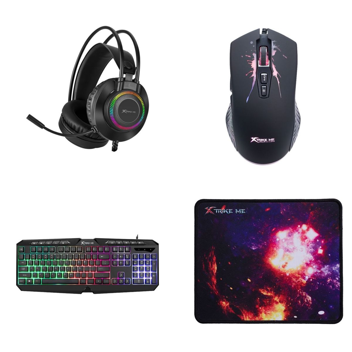 XTRIKE ME - Combo Gamer 4 x 1 Teclado + Mouse + Audifono + Pad Xtrike Me CMX-410