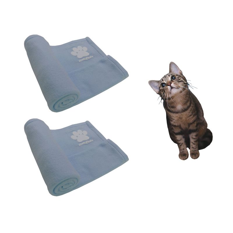 HALLY PET - Dos cobijas térmicas medianas 70cm x 70cm Celeste.
