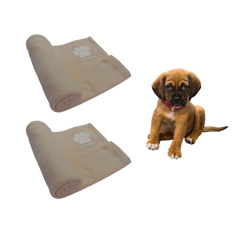 HALLY PET - Dos cobijas térmicas medianas 70cm x 70cm Beige.