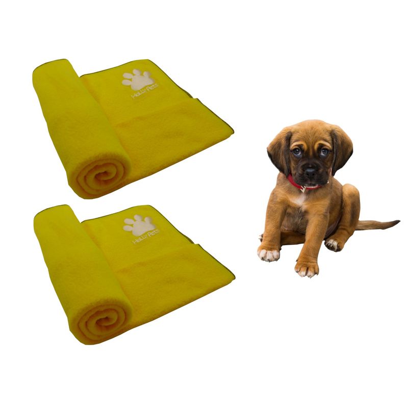 HALLY PET - Dos cobijas térmicas grandes 120cm x 70cm Amarillo.