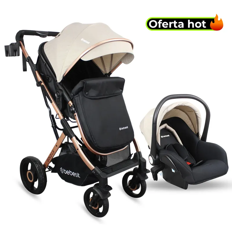BEBESIT - Coche Bebé Travel System Gold LX Beige Cubrepies Bebesit