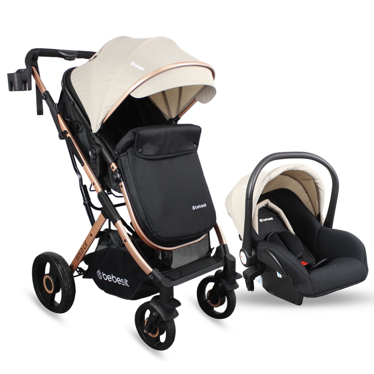 BEBESIT - Coche Bebé Travel System Gold LX Beige Cubrepies Bebesit