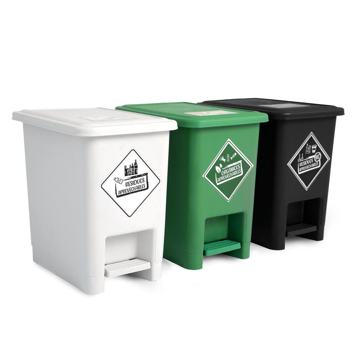 ENERGY PLUS - Punto ecológico de 8Lts con 3 canecas de reciclaje con pedal