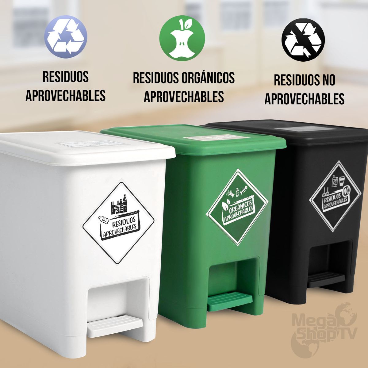 ENERGY PLUS - Punto ecológico de 8Lts con 3 canecas de reciclaje con pedal