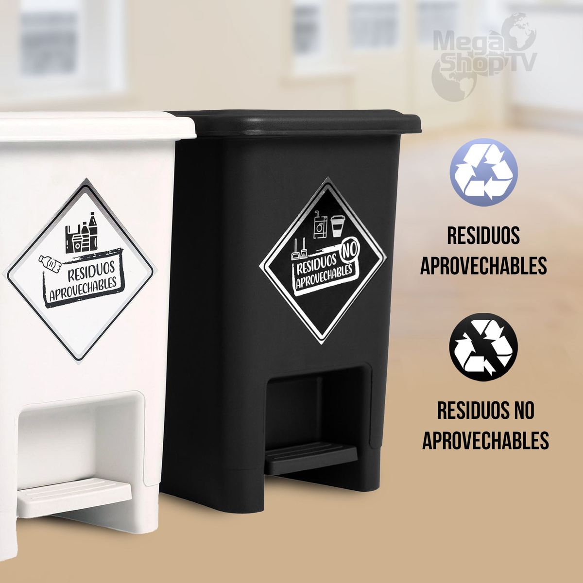 ENERGY PLUS - Punto ecológico de 8Lts con 2 canecas de reciclaje con pedal