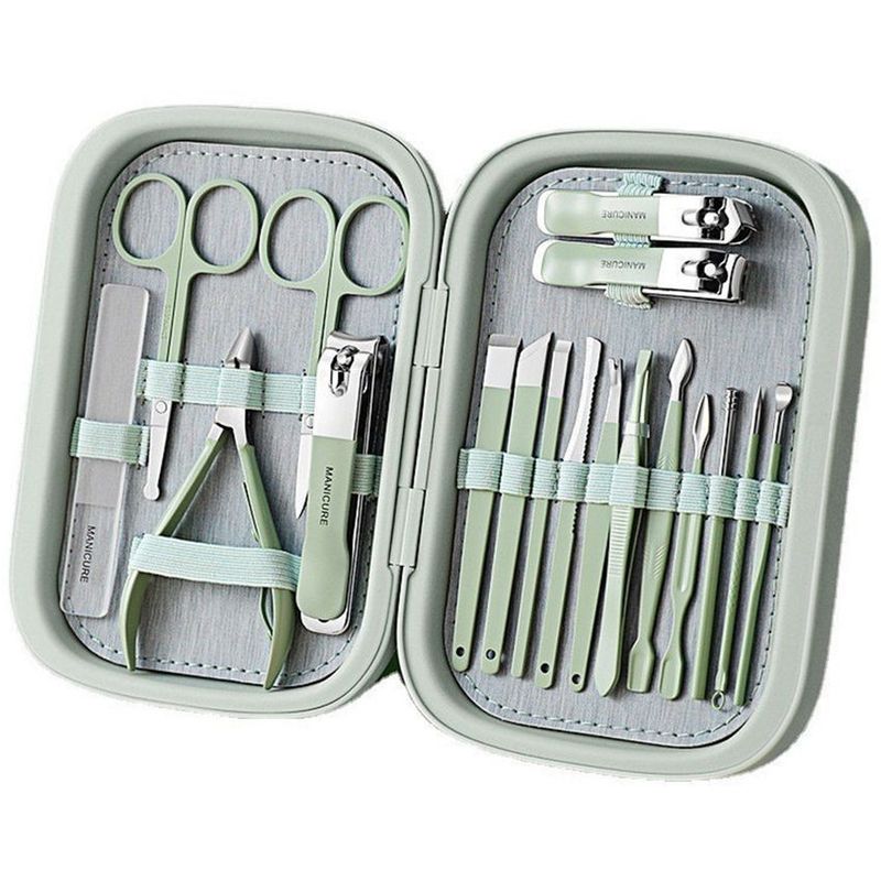SPORT FITNESS - Set de manicure profesional en acero 18 piezas Verde