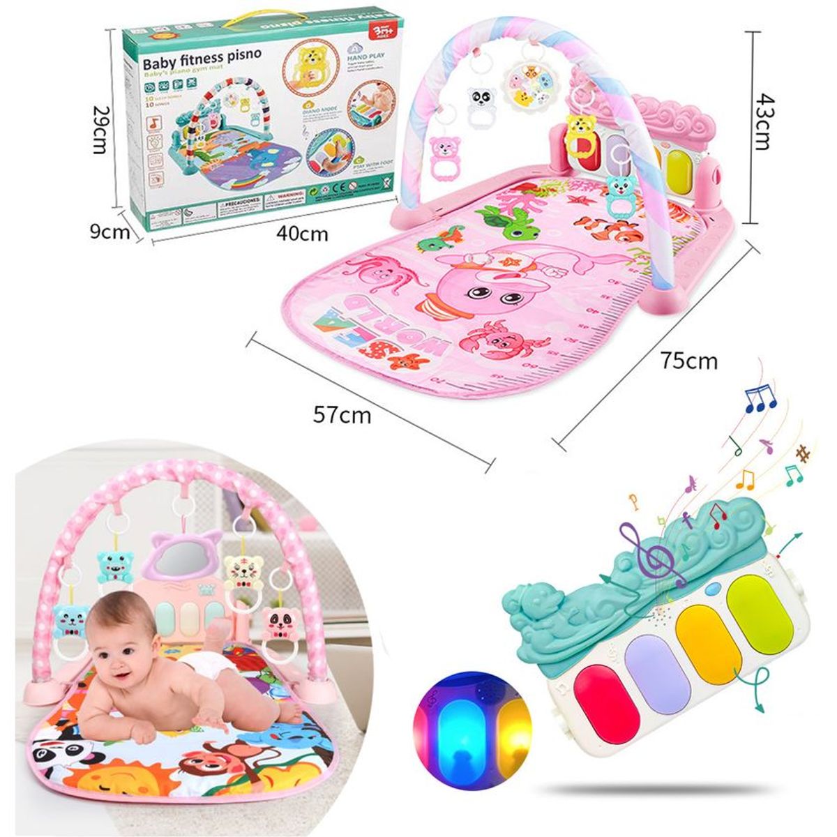 TAPE - Tapete musical gimnasio para bebes 14 sonidos Rosado