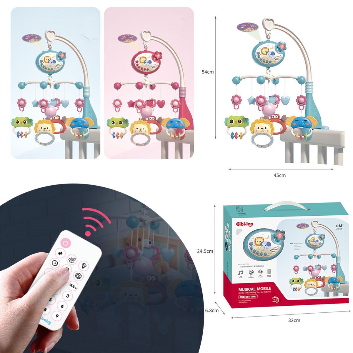 BIBI - Movil musical para cuna bebe con proyector y control remoto-