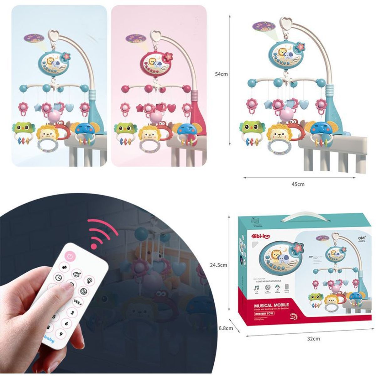 BIBI - Movil musical para cuna bebe con proyector y control remoto
