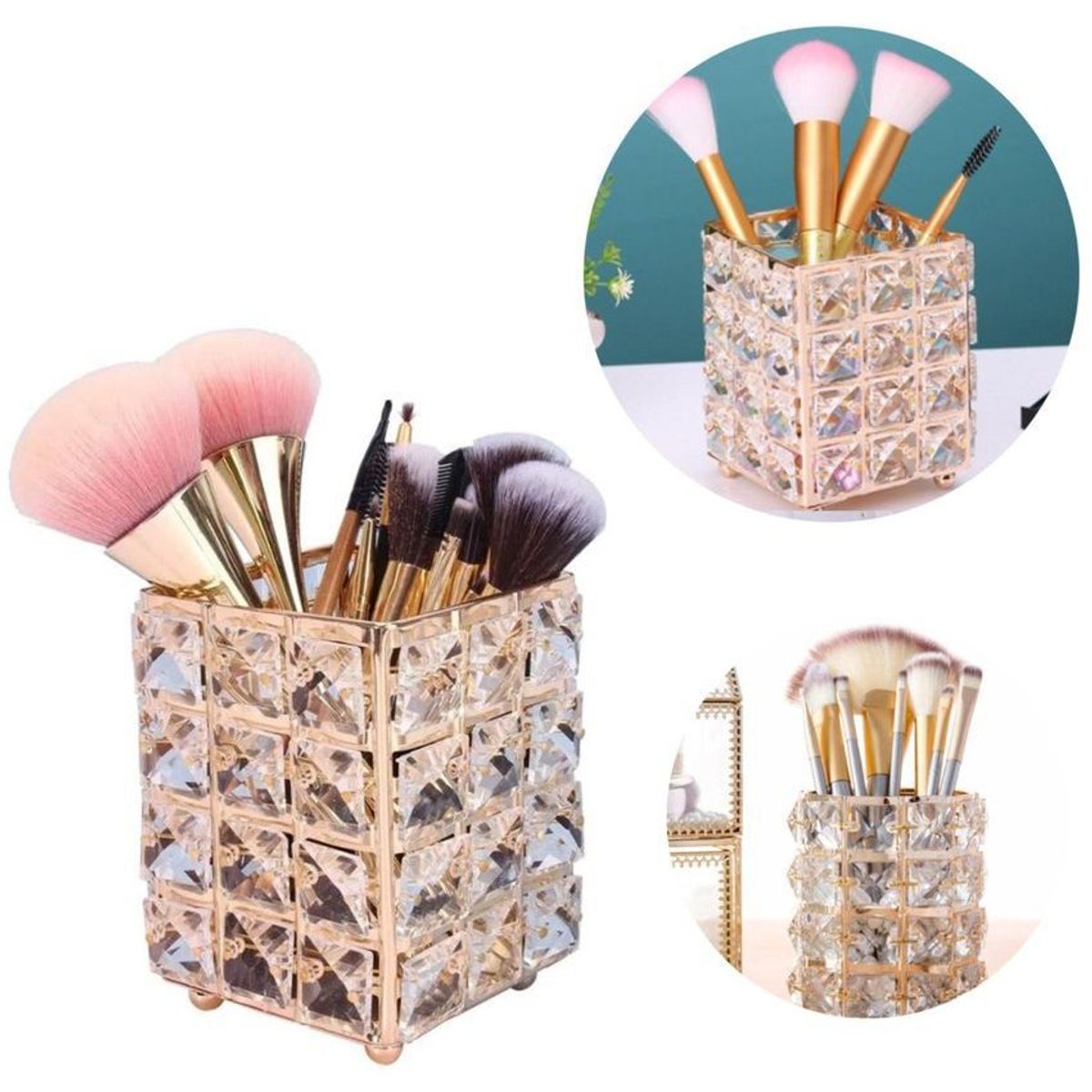 CRYSTAL - Organizador de brochas de maquillaje crystal bling-