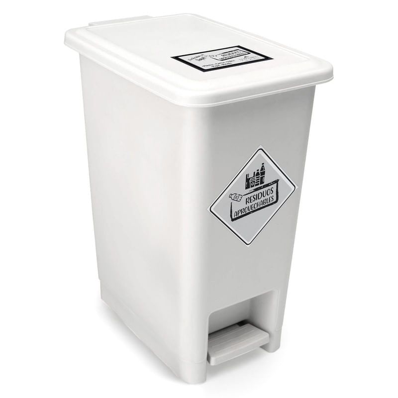ENERGY PLUS - Caneca  plástica blanca papelera con pedal 12 Lts