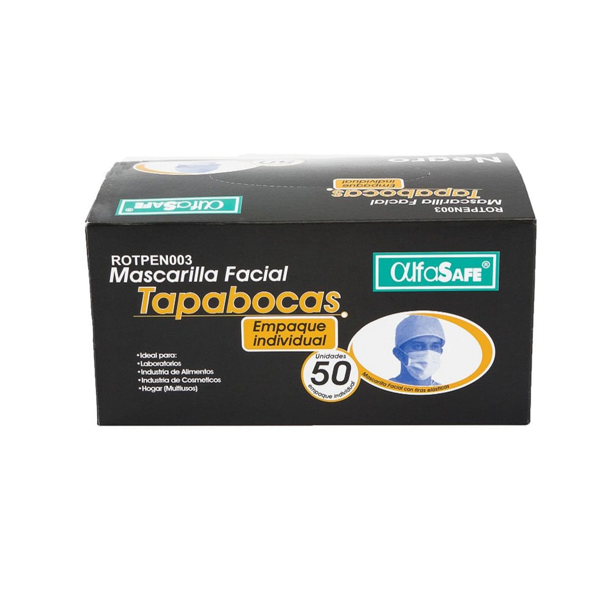 ALFA SAFE - Tapabocas Alfasafe Negro Empaque Individual X 50und