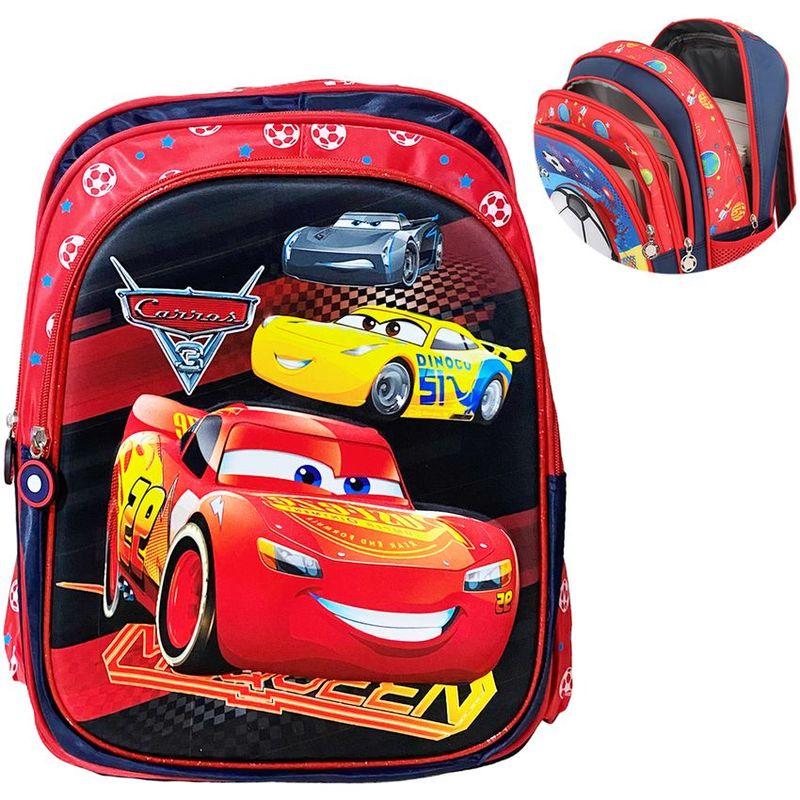 MULTIPLACE COLOMBIA - Morral escolar para niños de cars grande 3 compartimentos