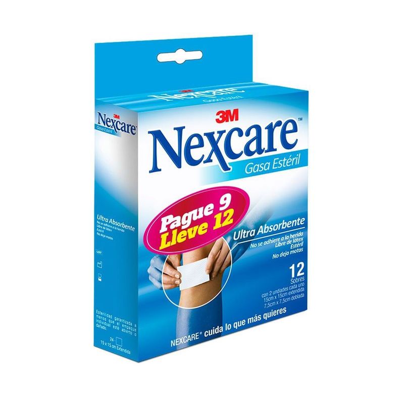 NEXCARE - Gasa Esteril Nexcare Oferta Pague 9 Lleve 12 Sobres