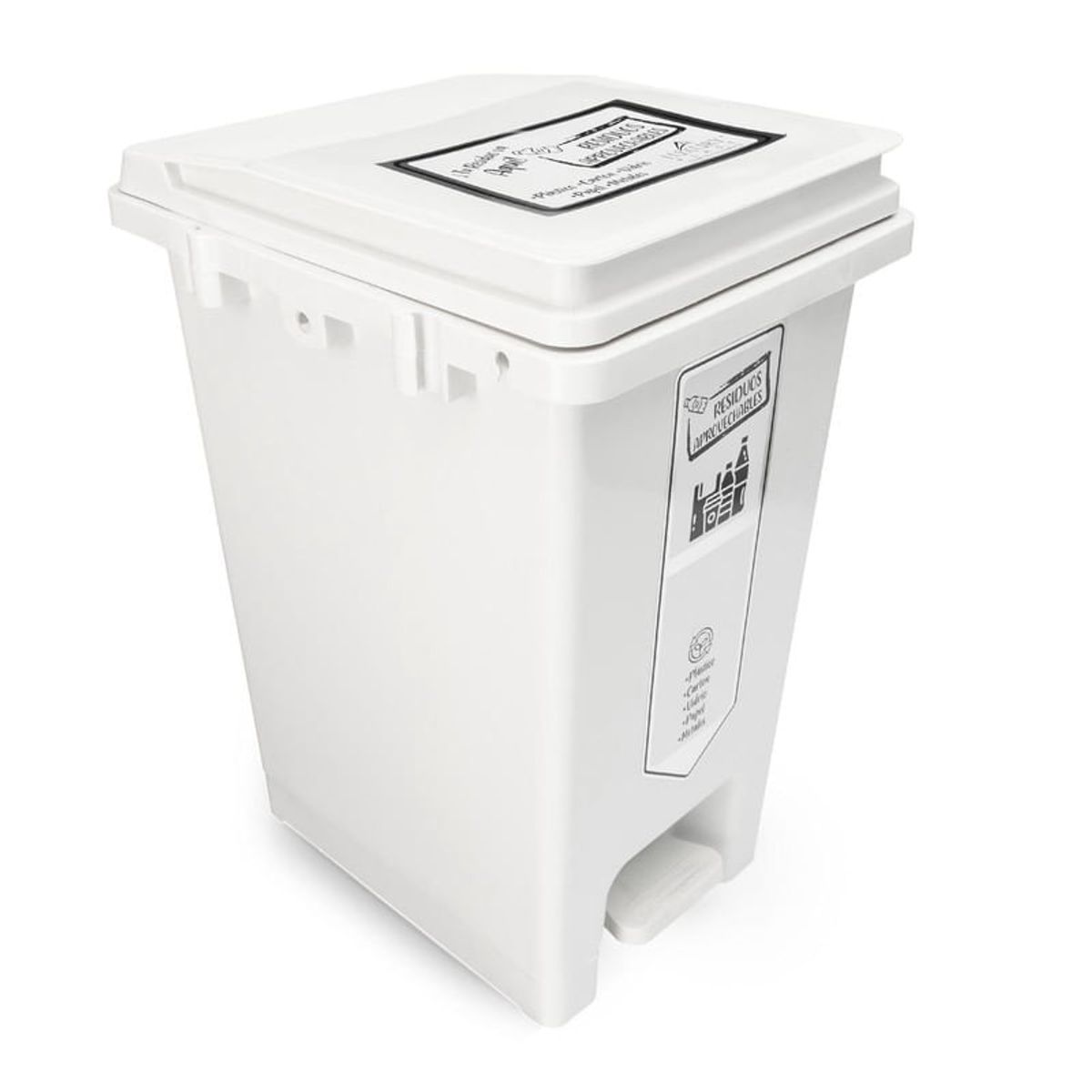 ENERGY PLUS - Caneca de reciclaje 20L con auto enganche plástica blanca