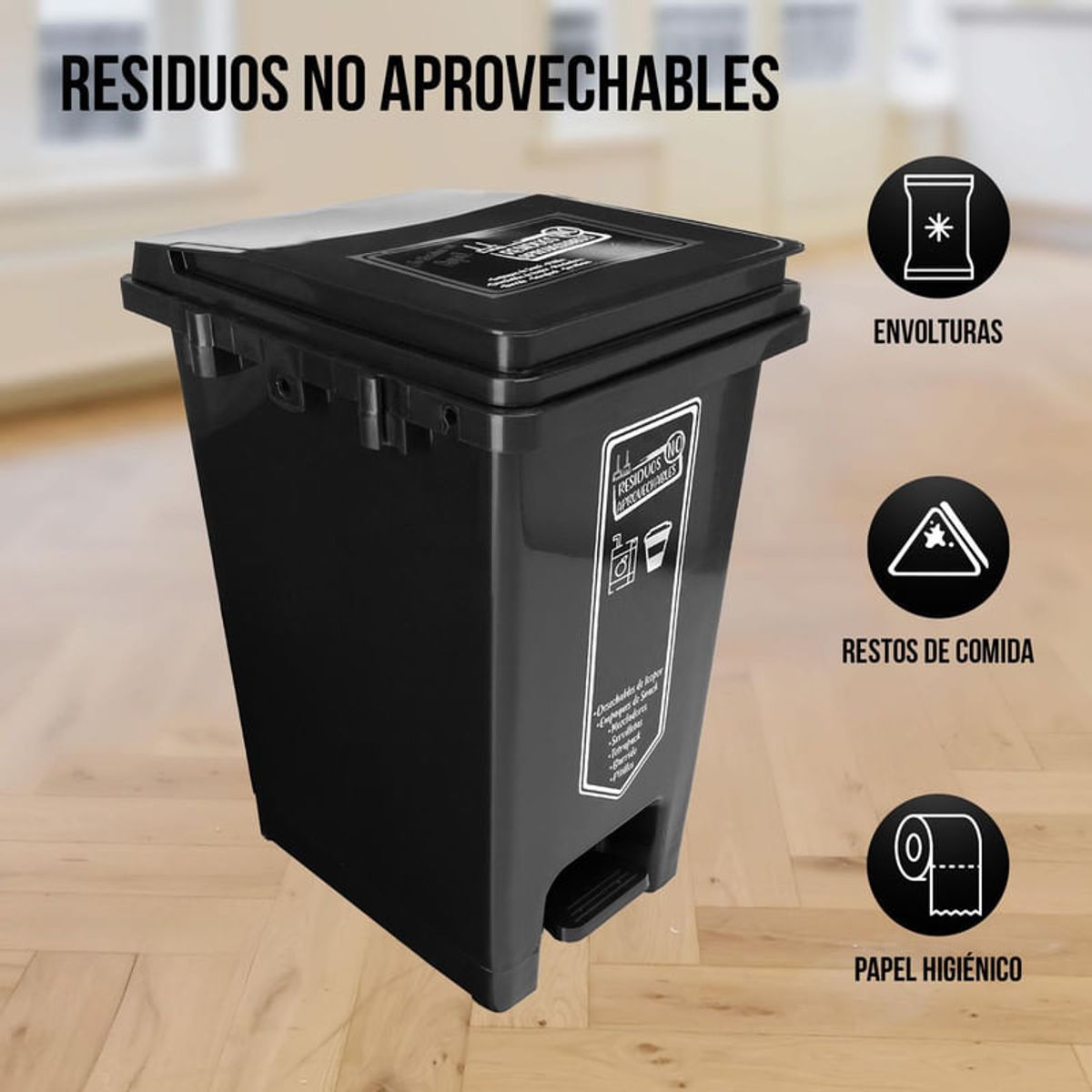 ENERGY PLUS - Caneca de reciclaje 20L con auto enganche plástica negra