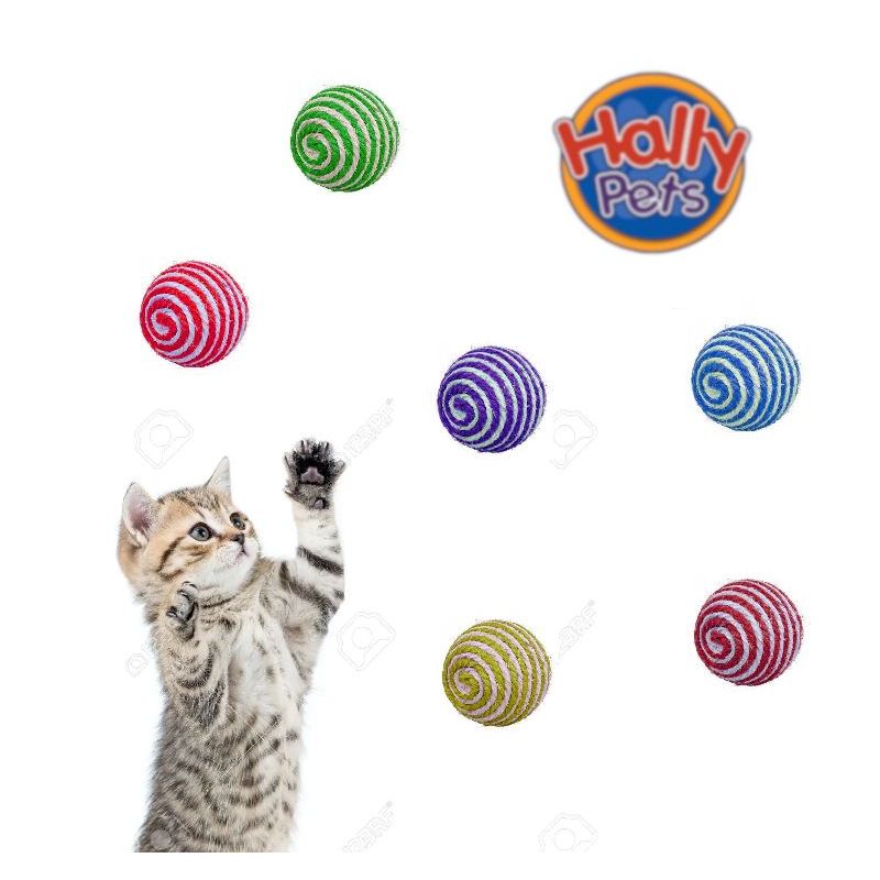 HALLY PET - 6 Juguetes de hilo multicolor para gato.