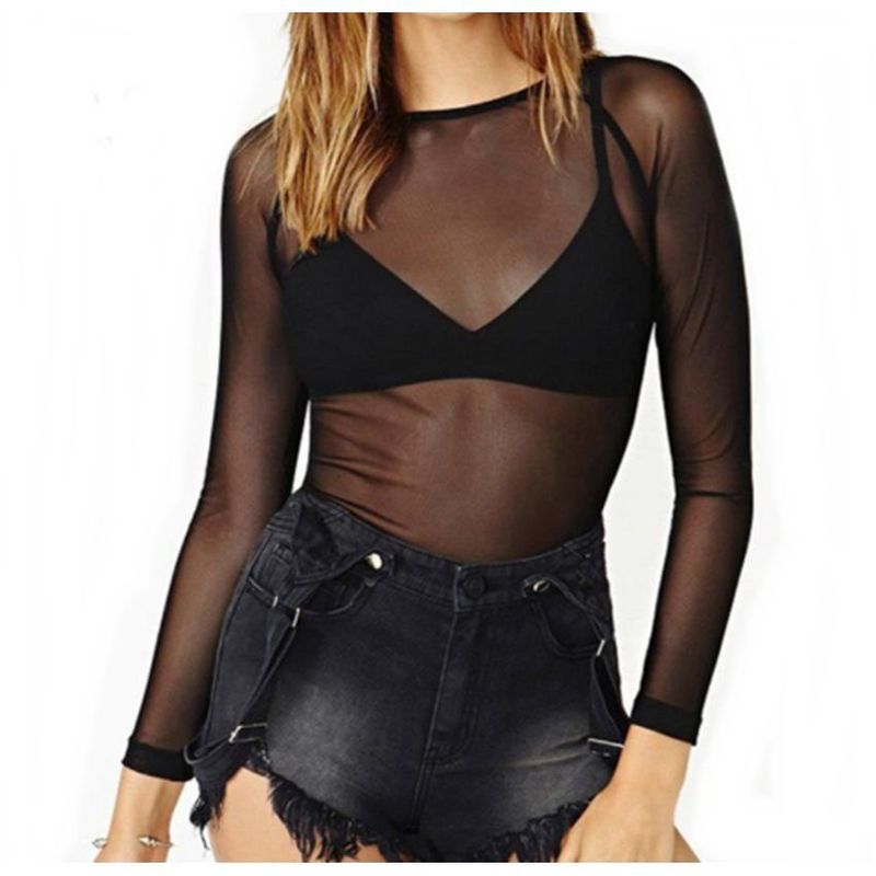 GENERICO - Blusa malla larga  manga larga transparente no incluye top gym o casual