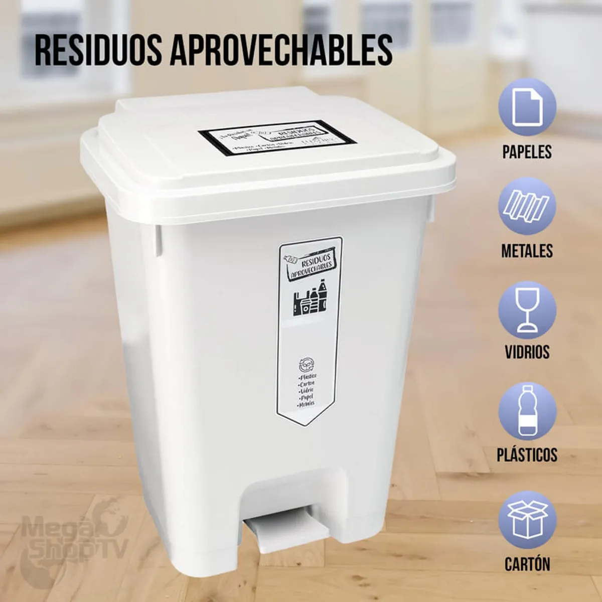 ENERGY PLUS - Caneca reciclaje grande 35L plástica papelera blanca