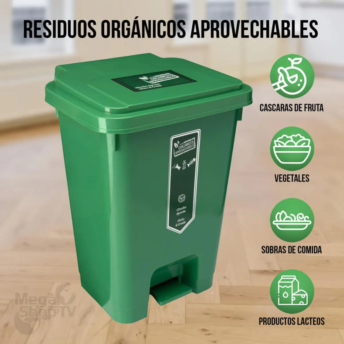 ENERGY PLUS - Caneca reciclaje 35L grande plástica papelera de pedal verde