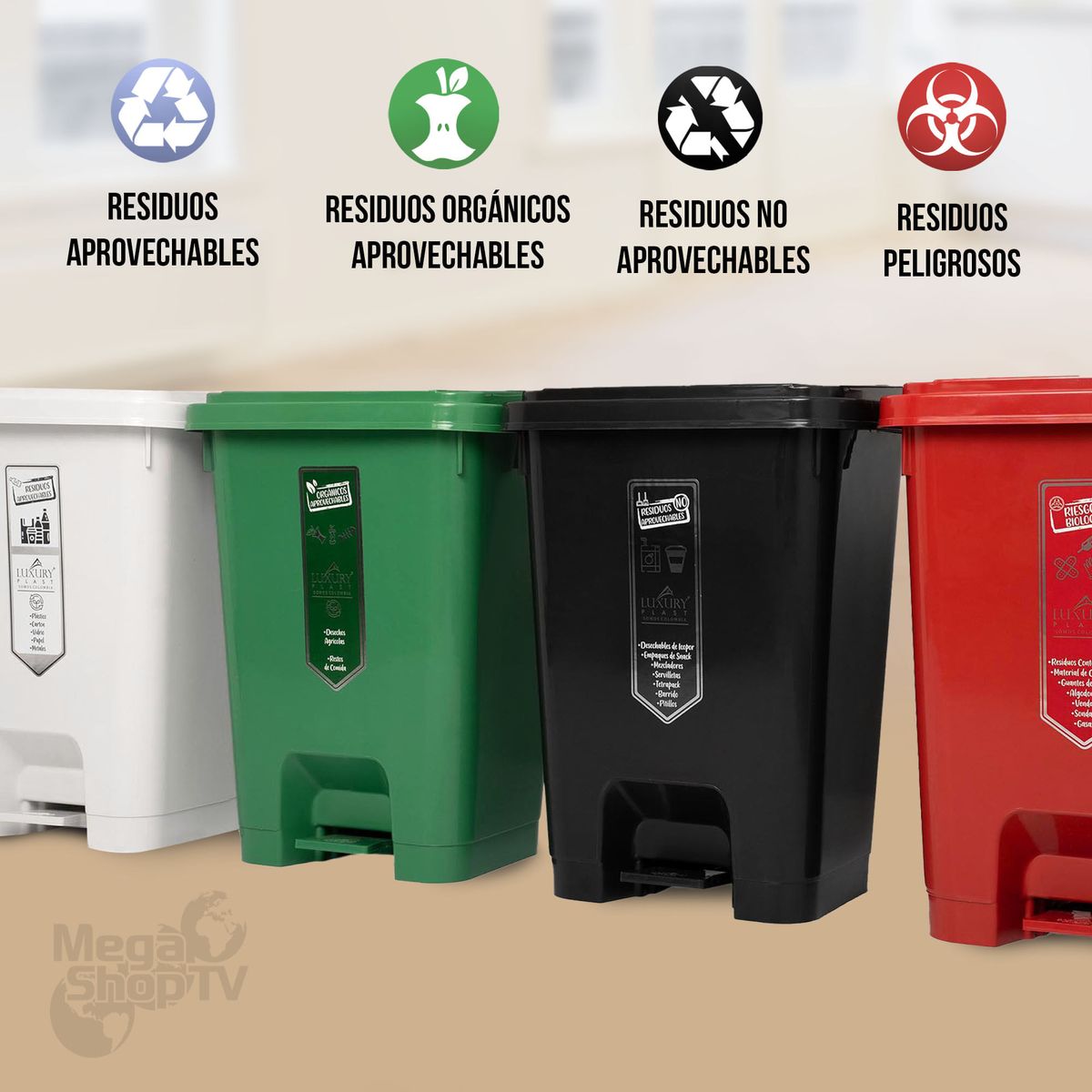 ENERGY PLUS - Punto ecológico con 4 canecas reciclaje con pedal grande 35L
