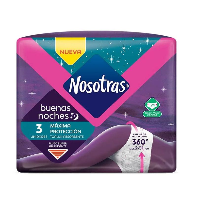 NOSOTRAS - Toallas Nosotras Maxima Proteccion Buenas Noches 3 Unidades