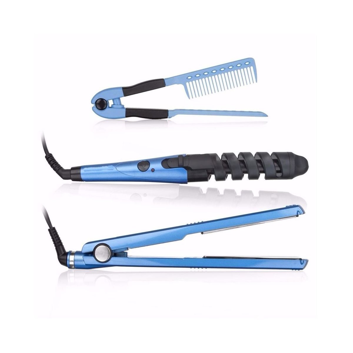 ONE PIXEL - Combo Plancha Cabello Digital rizador Peine Azul