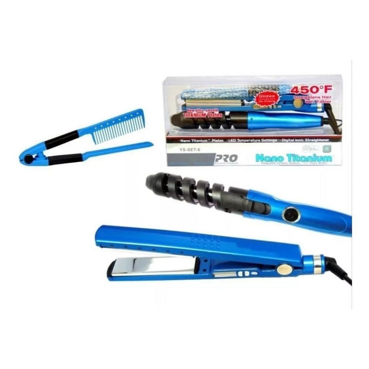 ONE PIXEL - Combo Plancha Cabello Digital rizador Peine Azul