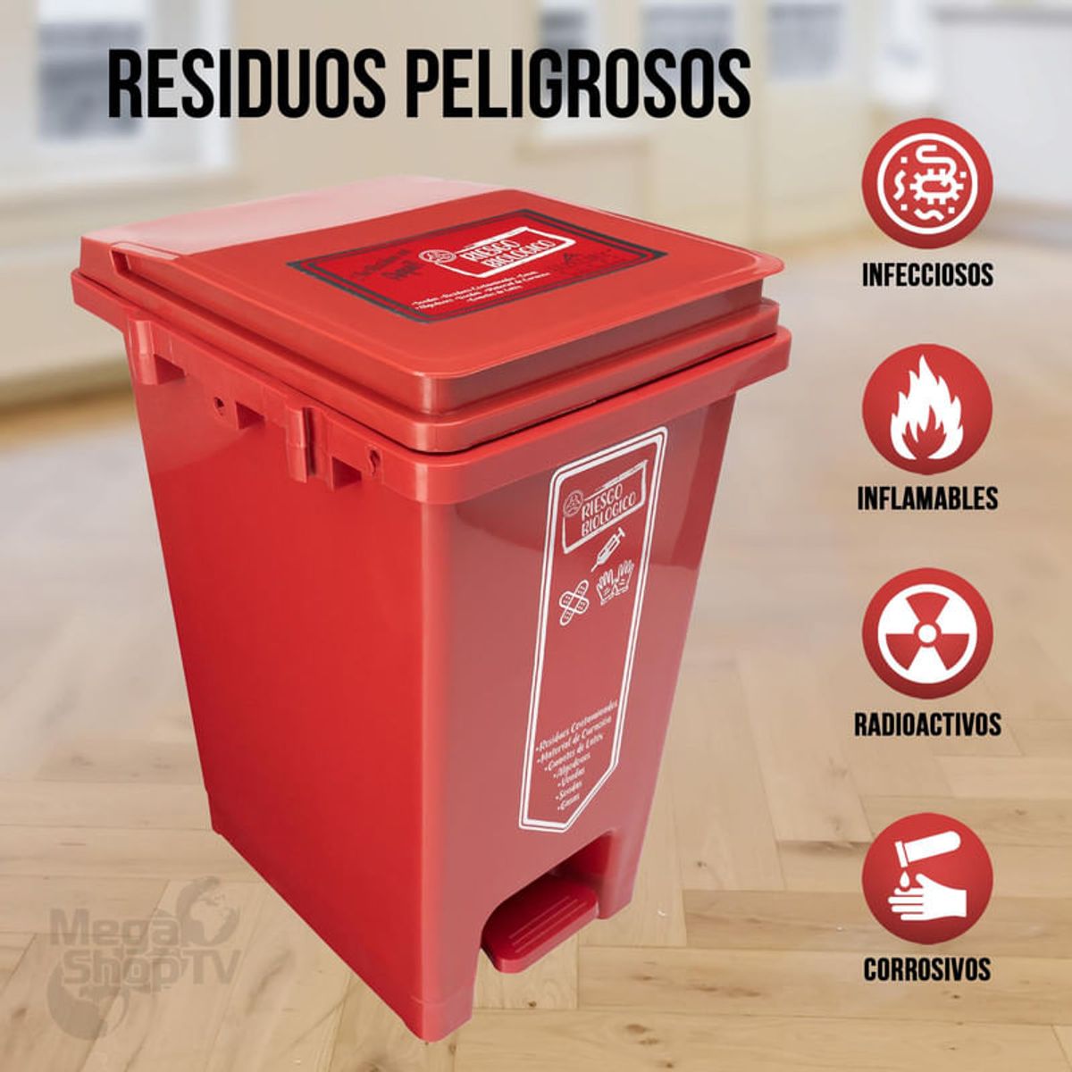 ENERGY PLUS - Caneca de reciclaje 20L con auto enganche plástica roja pedal