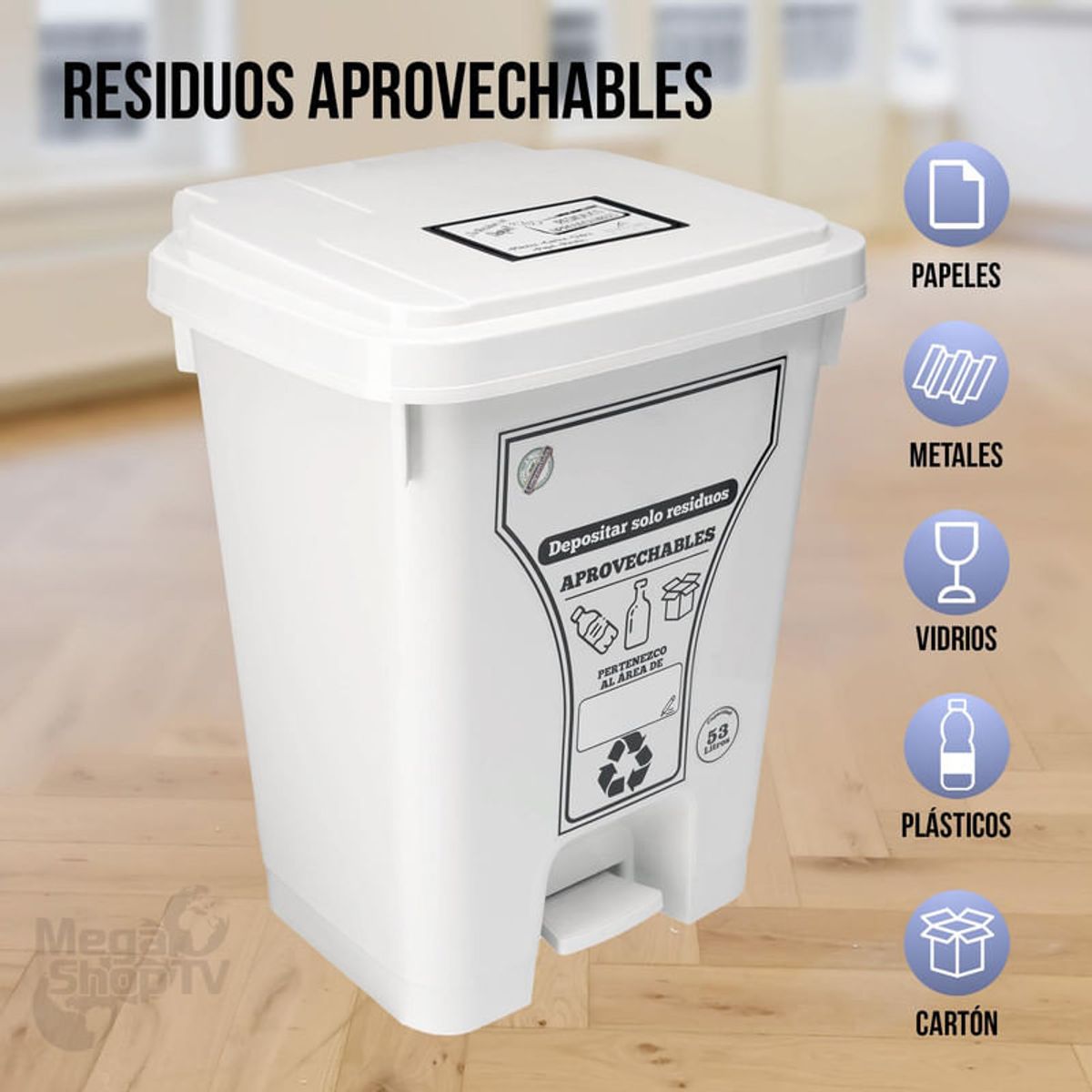ENERGY PLUS - Caneca reciclaje grande 53L plástica papelera blanca