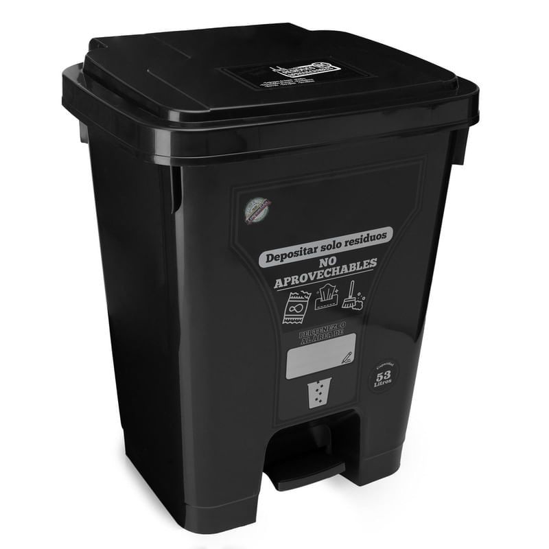 ENERGY PLUS - Caneca reciclaje grande 53L plástica papelera de pedal negro