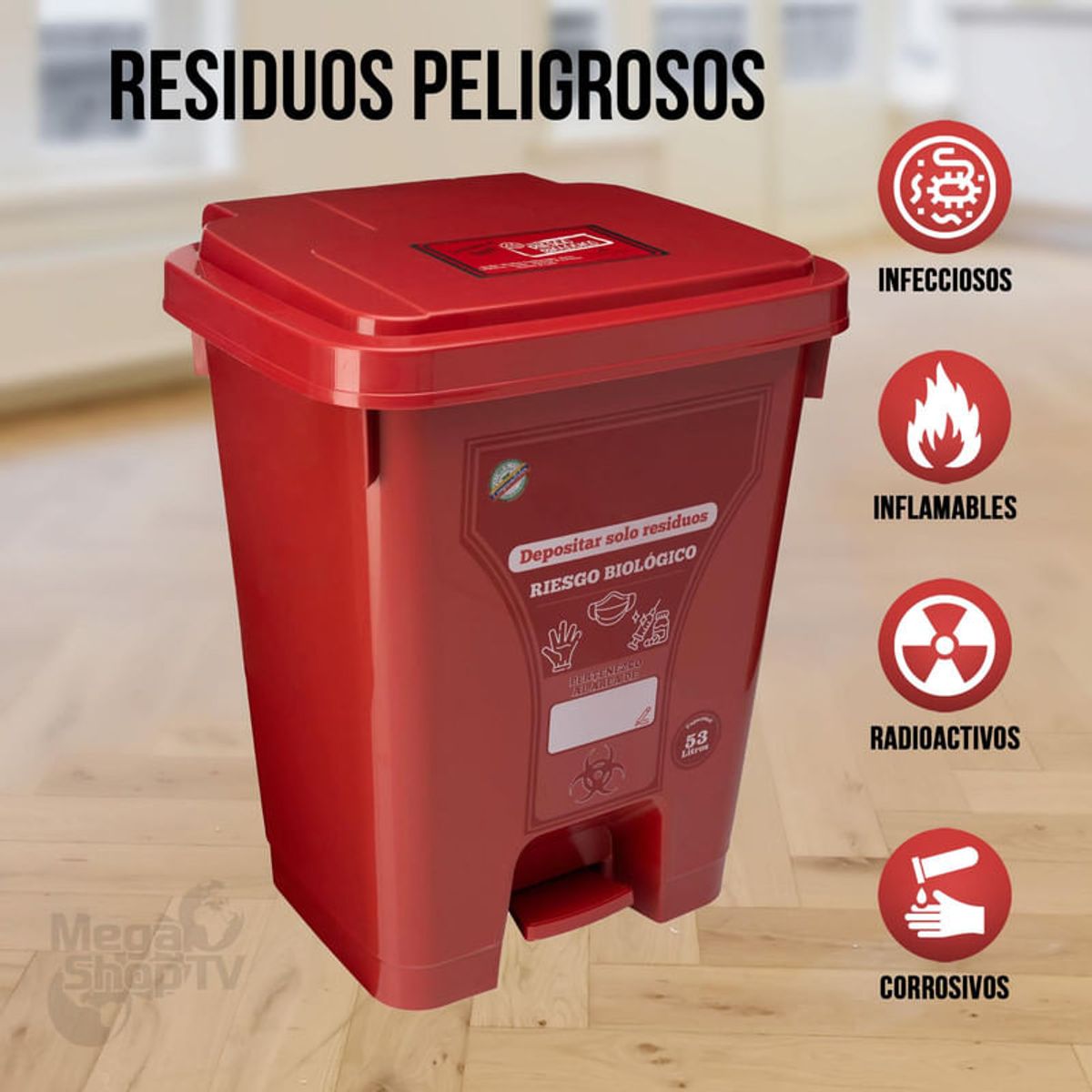 ENERGY PLUS - Caneca reciclaje grande 53L plástica papelera de pedal rojo