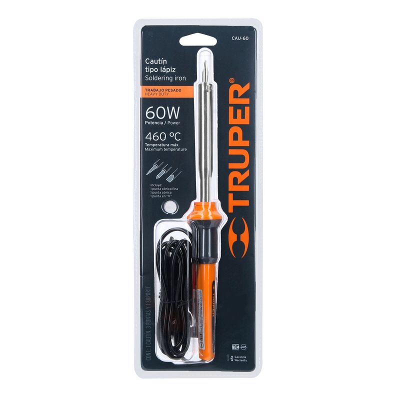 TRUPER - Cautín Truper 60W trabajo pesado profesional CAU-60 + 2 puntas+soporte