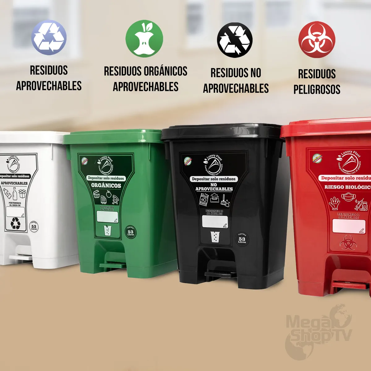 ENERGY PLUS - Punto ecológico con 4 canecas reciclaje con pedal grande 53L