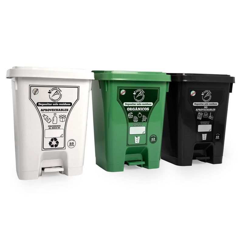 ENERGY PLUS - Punto ecológico con 3 canecas reciclaje con pedal grande 53L