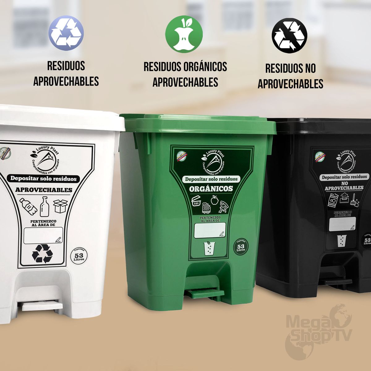 ENERGY PLUS - Punto ecológico con 3 canecas reciclaje con pedal grande 53L